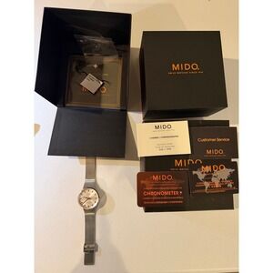 MIDO Swiss Automatic Chronometer Watch Silver Mesh Band Rose Gold Accents